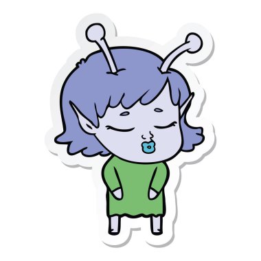 sevimli uzaylı kız çizgi film etiketi