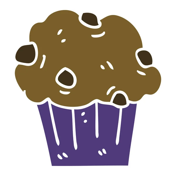 Hand Dras Egendomliga Tecknad Choklad Muffin Tårta — Stock vektor