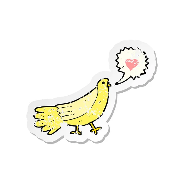 Retro adesivo angosciato di un uccello del fumetto amore — Vettoriale Stock