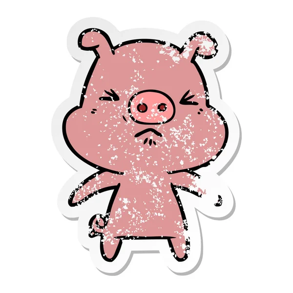 Distressed sticker of a cartoon angry pig — 图库矢量图片