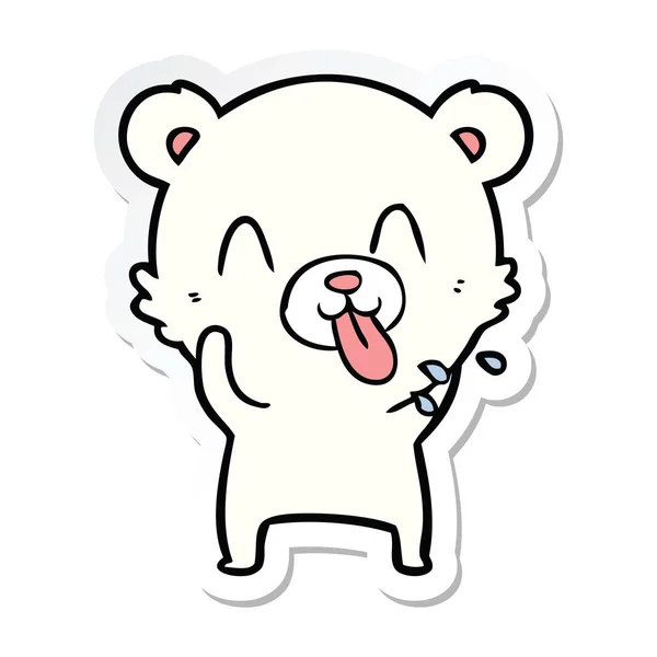 Sticker of a rude cartoon polar bear sticking out tongue — Stock Vector