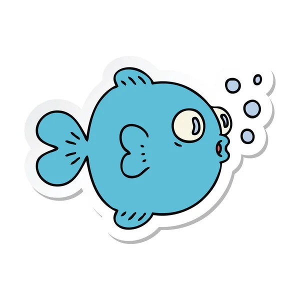 Sticker van een eigenzinnige hand getrokken cartoon vis — Stockvector