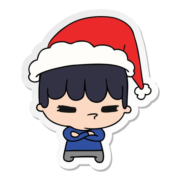 Dibujado Mano Pegatina Navidad Dibujos Animados Niño Kawaii — Vector de stock