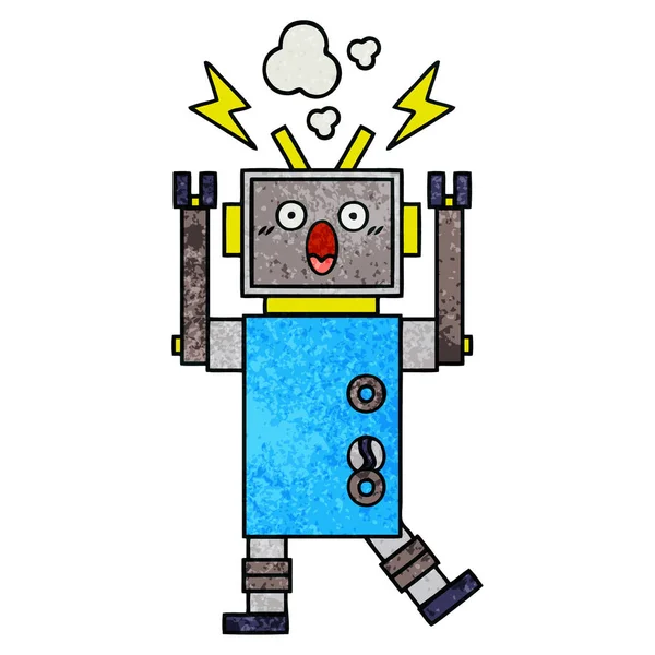 Rétro Grunge Texture Dessin Animé Robot Défectueux — Image vectorielle