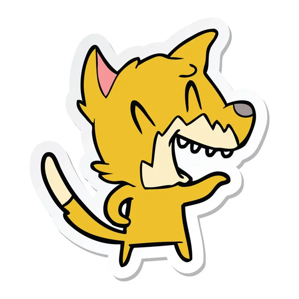 Klistermärke med en skrattande fox tecknad film — Stock vektor