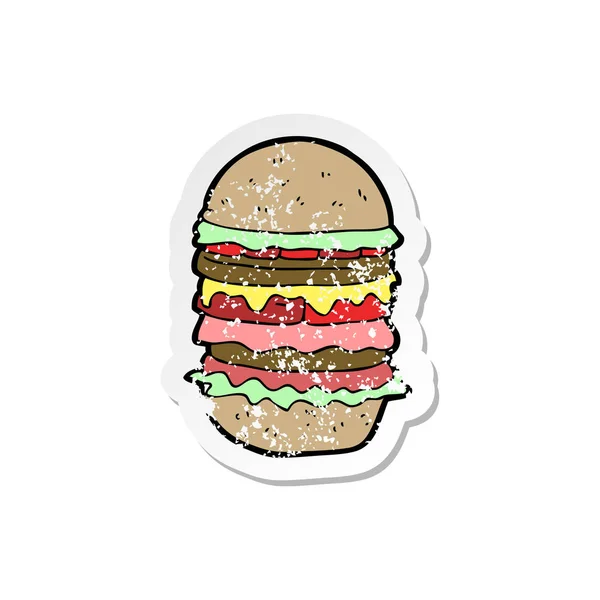 复古苦恼贴纸卡通惊人的汉堡 — 图库矢量图片