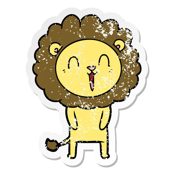 Distressed sticker of a laughing lion cartoon — Stock Vector