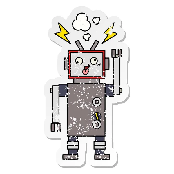 Nödställda Klistermärke Gullig Tecknad Galen Trasig Robot — Stock vektor