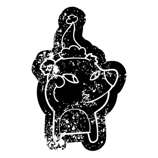 Mignon dessin animé en détresse icône d'un ours portant un chapeau de Père Noël — Image vectorielle