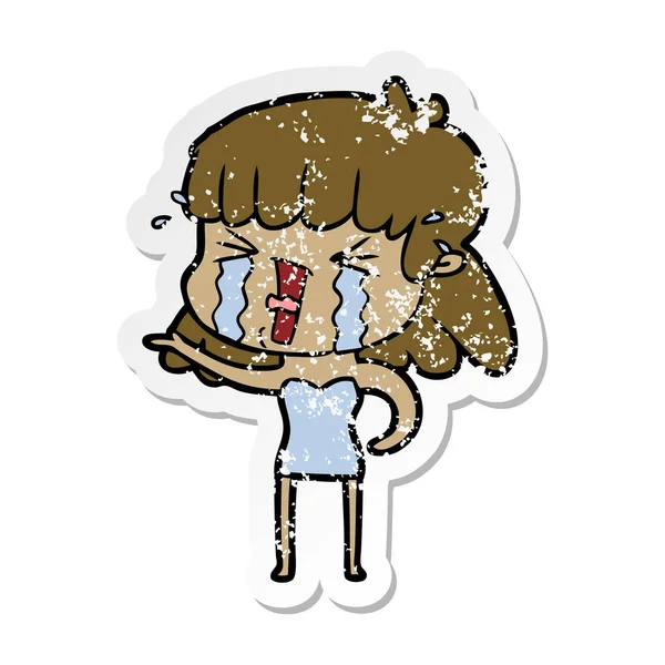 Distressed sticker of a cartoon woman in tears — Stock Vector