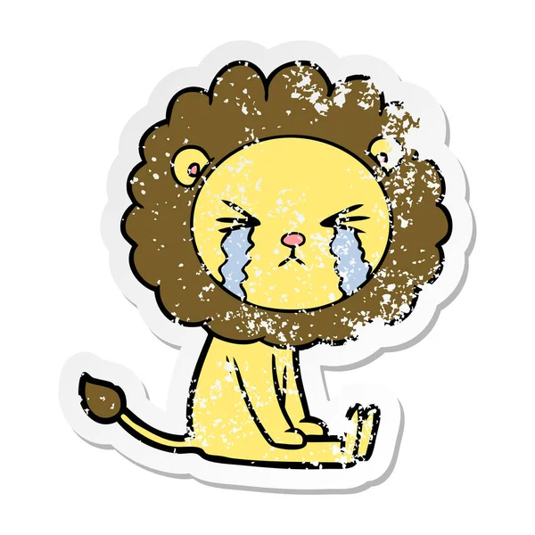 Autocollant affligé d'un dessin animé pleurant lion — Image vectorielle