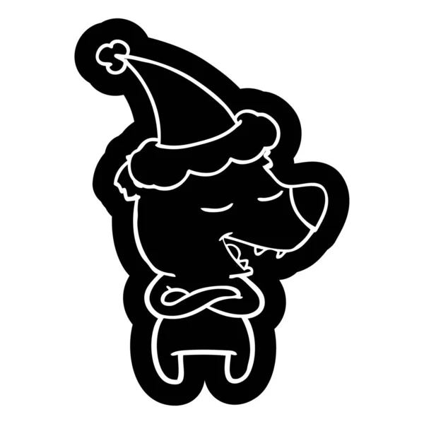 Quirky Cartoon Icon Bear Wearing Santa Hat — Stock Vector