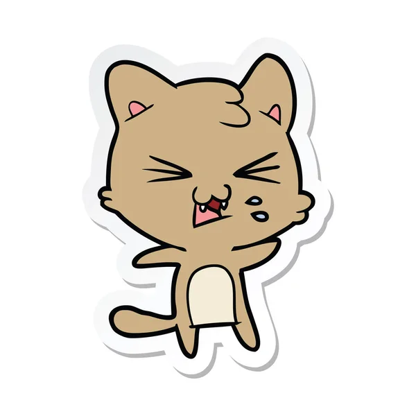 Sticker van een cartoon kat sissende — Stockvector