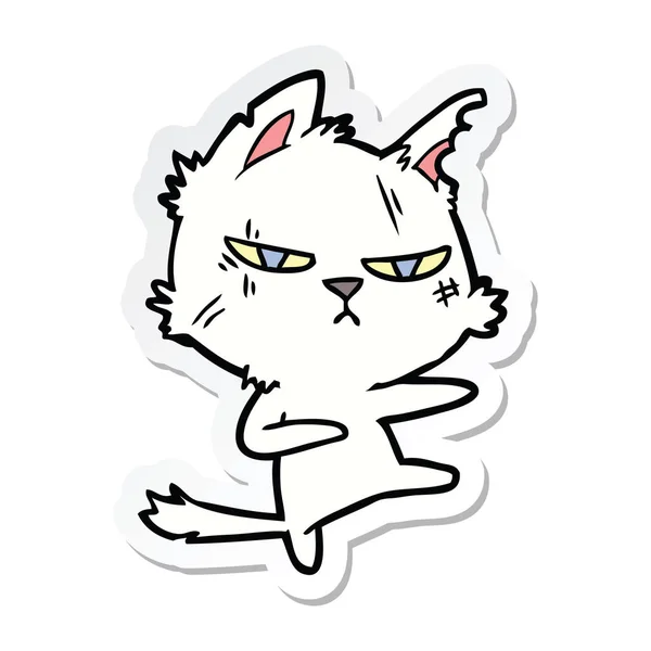 Sticker Tough Cartoon Cat — Stock Vector