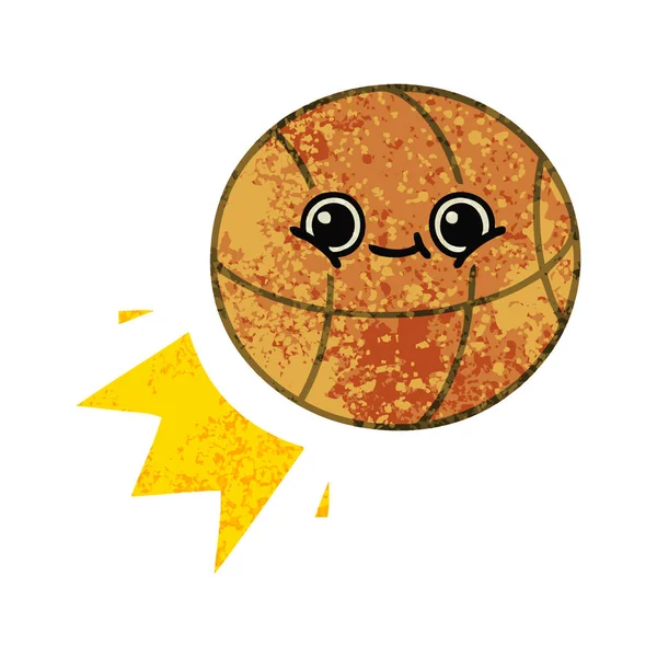 Retro Illustration Stil Tecknad Basketboll — Stock vektor