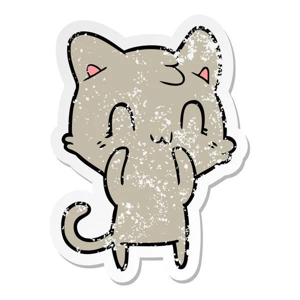 만화 행복 한 고양이의 고민된 스티커 — 스톡 벡터