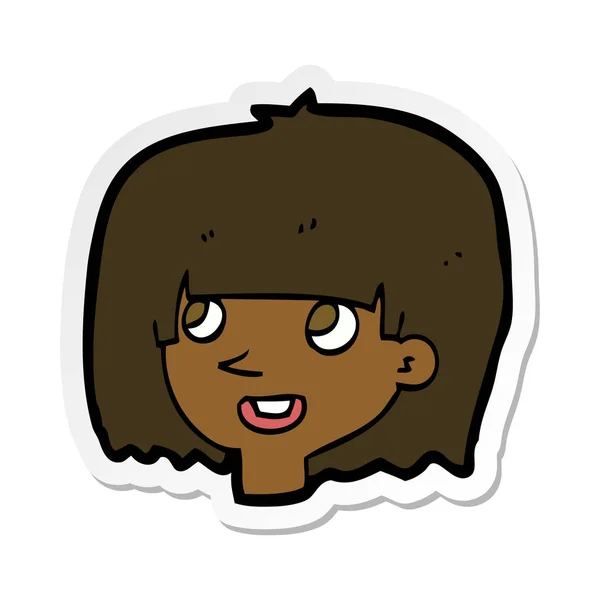 Sticker Cartoon Happy Female Face — Stock Vector