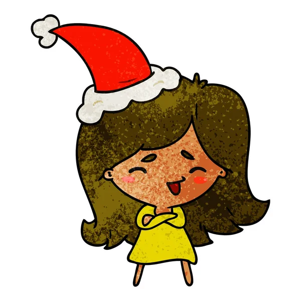 Natal texturizado desenhos animados de menina kawaii —  Vetores de Stock