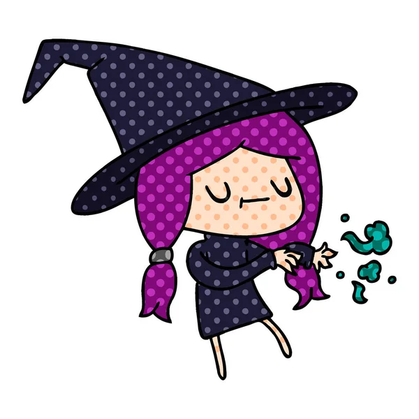 手绘卡通可爱的可爱的可爱的可爱的可爱的女巫 — 图库矢量图片