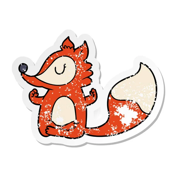 Verontruste Sticker Van Een Cartoon Fox Mediteren — Stockvector
