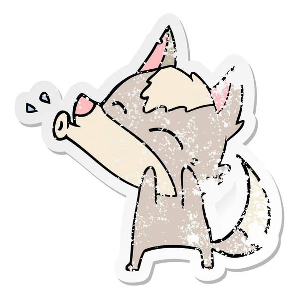 Distressed Sticker Howling Wolf Cartoon — Stock Vector