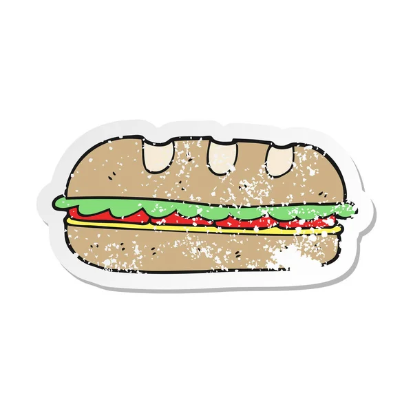 Retro Angustiado Pegatina Una Caricatura Enorme Sándwich — Vector de stock