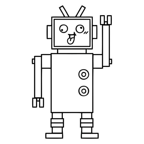 Línea dibujo dibujos animados robot loco — Archivo Imágenes Vectoriales