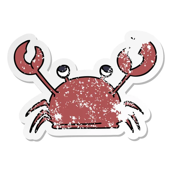 Autocollant affligé d'un dessin animé dessiné à la main bizarre crabe heureux — Image vectorielle