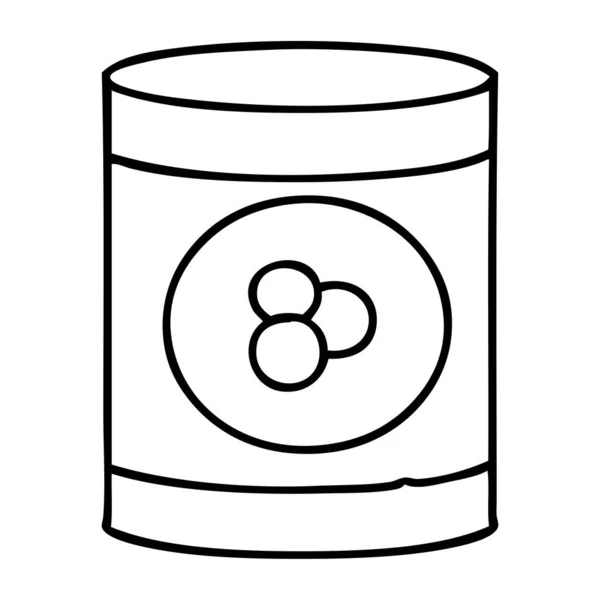 Línea de dibujo garabato de una lata de melocotones — Vector de stock