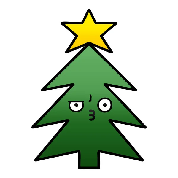 Desenho Animado Sombreado Gradiente Uma Árvore Natal —  Vetores de Stock