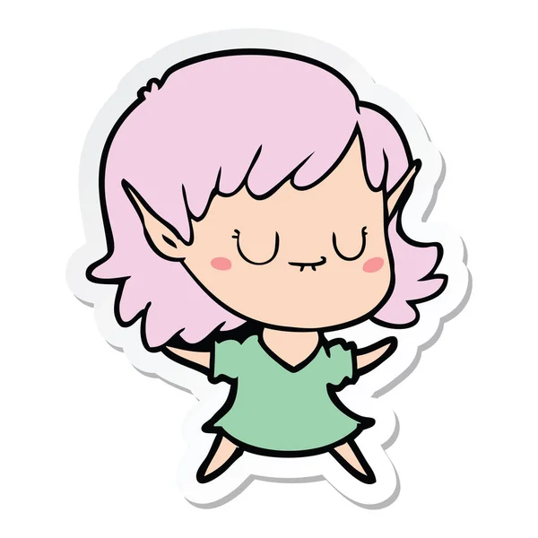 Etiqueta de um feliz desenho animado elfo menina — Vetor de Stock