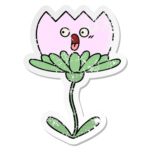 귀여운 만화 꽃의 고민된 스티커 — 스톡 벡터