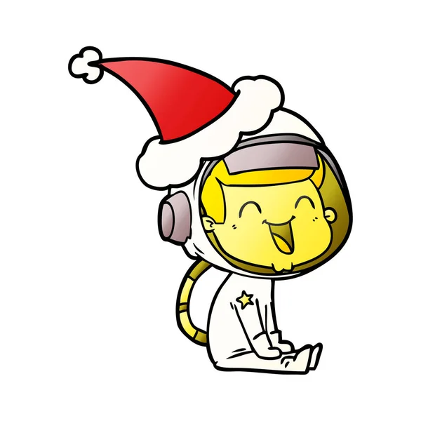 Happy Gradient Cartoon eines Astronauten mit Weihnachtsmütze — Stockvektor