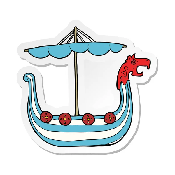 Sticker van een cartoon viking schip — Stockvector