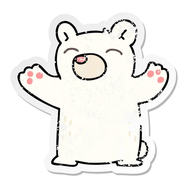 Verontruste sticker van een eigenzinnige hand getrokken cartoon ijsbeer — Stockvector