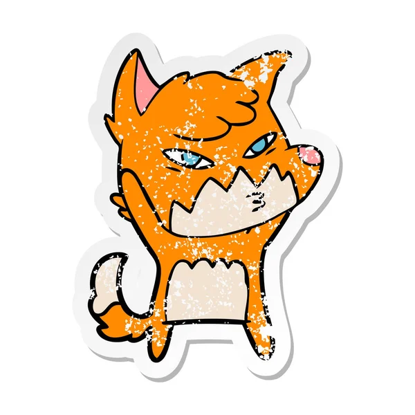 Distressed sticker of a clever cartoon fox — Stock Vector