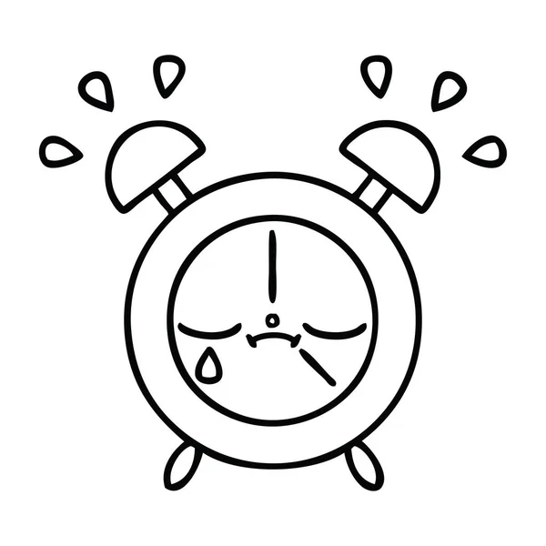Dibujo Línea Dibujos Animados Reloj Despertador — Archivo Imágenes Vectoriales