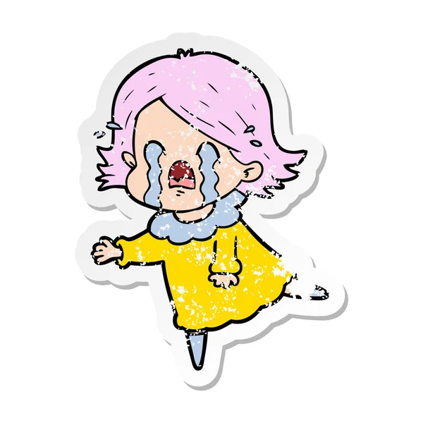 Verontruste sticker van een cartoon vrouw huilen — Stockvector
