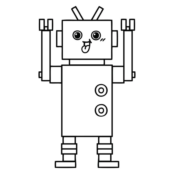 Line Drawing Cartoon Robot — Stock Vector