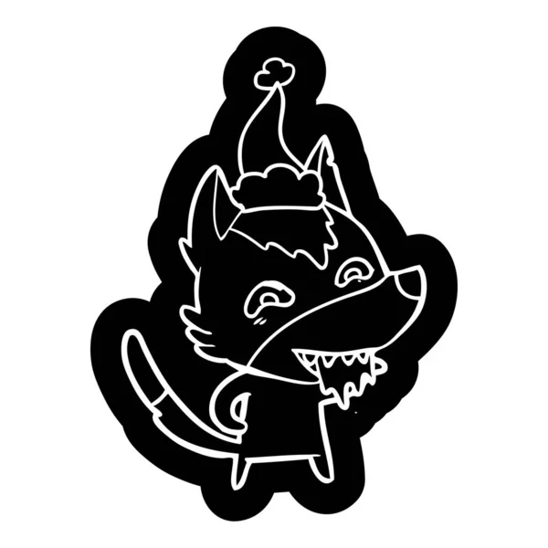Ícone dos desenhos animados de um lobo faminto usando chapéu de santa — Vetor de Stock