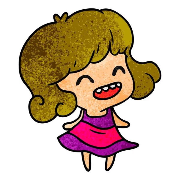 Freihändig Gezeichnete Texturierte Karikatur Des Niedlichen Kawaii Mädchens — Stockvektor