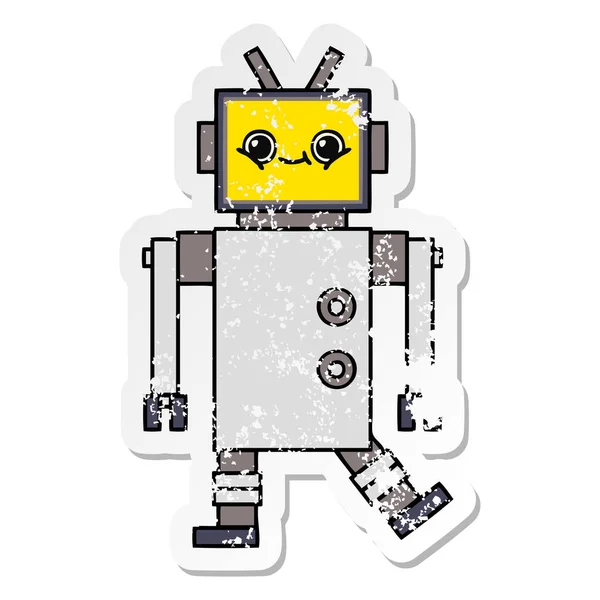 Etiqueta angustiada de um robô bonito dos desenhos animados —  Vetores de Stock