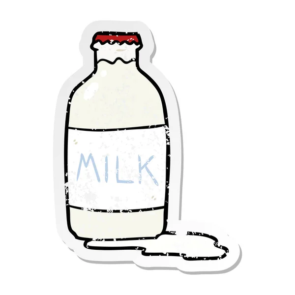 Distressed sticker of a cartoon milk bottle — Stock Vector