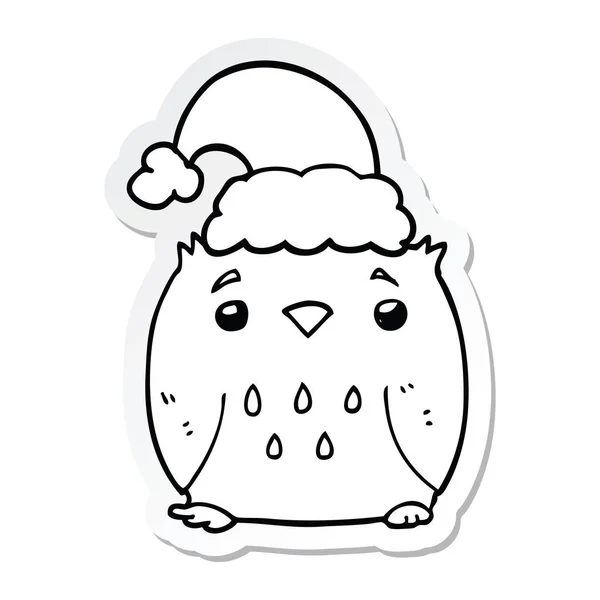 Etiqueta Uma Coruja Bonito Desenho Animado Usando Chapéu Natal —  Vetores de Stock