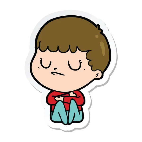 Sticker of a cartoon grumpy boy — Stock Vector