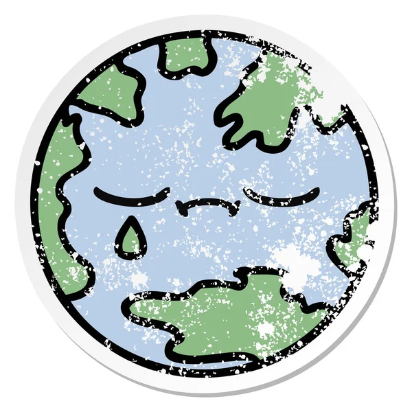 Adesivo angosciato di un simpatico cartone animato pianeta terra — Vettoriale Stock