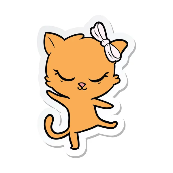 Aufkleber Einer Niedlichen Cartoon Katze Mit Schleife — Stockvektor