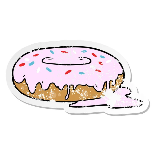 Nödställda Klistermärke Tecknad Donut — Stock vektor
