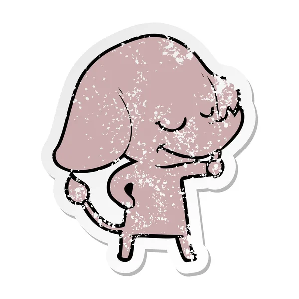 Pegatina angustiada de un elefante sonriente de dibujos animados — Archivo Imágenes Vectoriales