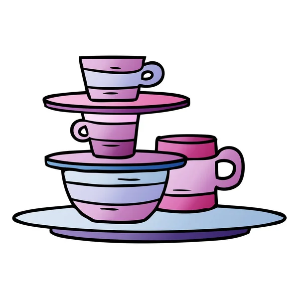 Színátmenet rajzfilm doodle színes edények, tányérok — Stock Vector